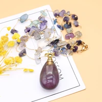 natural stone perfume bottle pendant necklace fluorite bottle long chip stone chain for party birthday gift 16x33mm