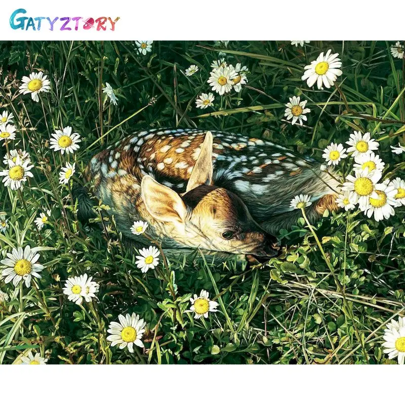 

GATYZTORY Acrylic Frame Diy Painting By Numbers Deer Kits For Adults Animals Drawing Coloring By Numbers For Home Decor Art
