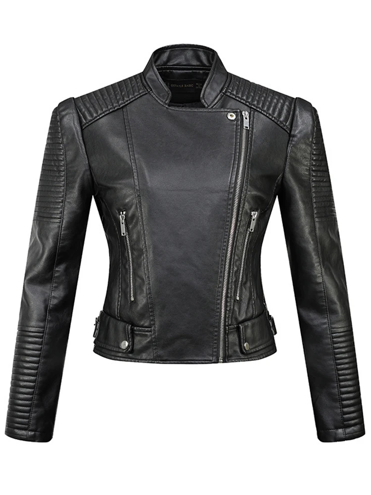 

Fitaylor/Новинка; Сезон весна-осень; Байкерское пальто из искусственной кожи; Женская уличная куртка из искусственной кожи с отворотом на молнии; Женская Повседневная тонкая черная верхняя одежда