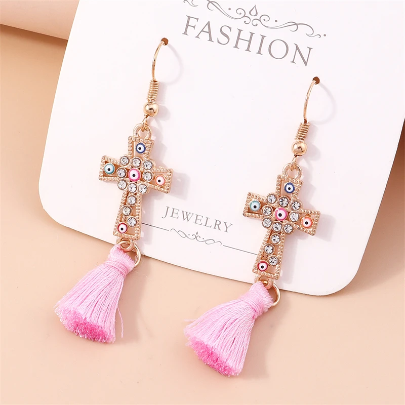 

Gothic Steampunk Crystal Cross Drop Earrings for Women Bohemian Tassel Dangle Earrings Girls Party Holiday Jewelry Gifts