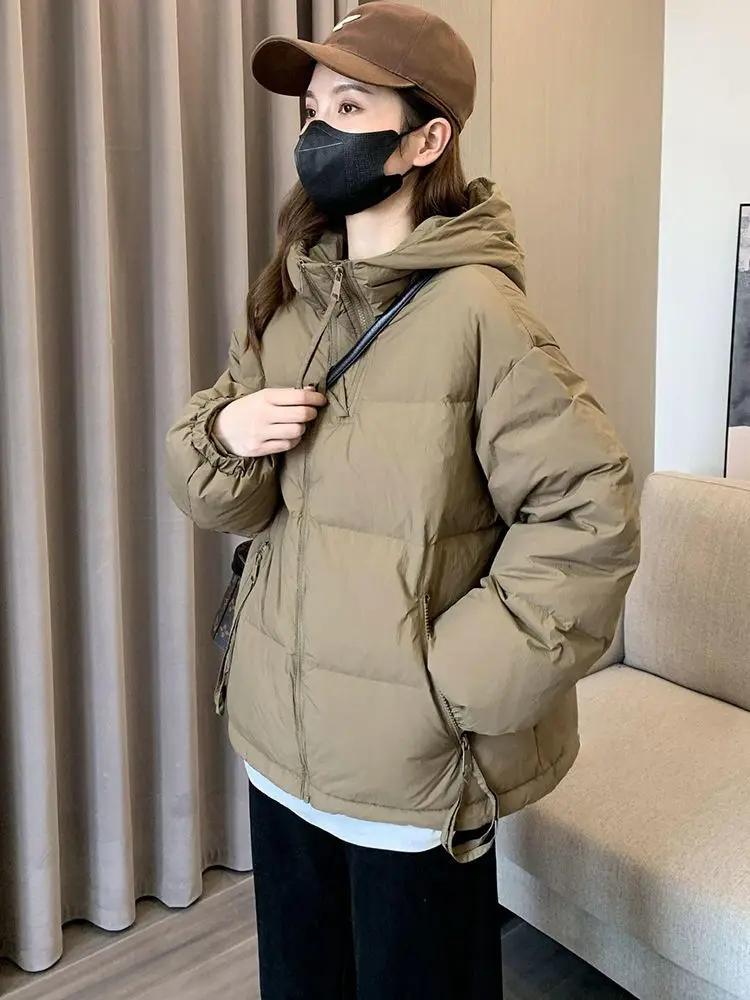 Women Winter Duck Down Coat Thickening Fashion Short Down Jacket Warm Casual for Spring with Hooded Zipper Pockets Warm M60
