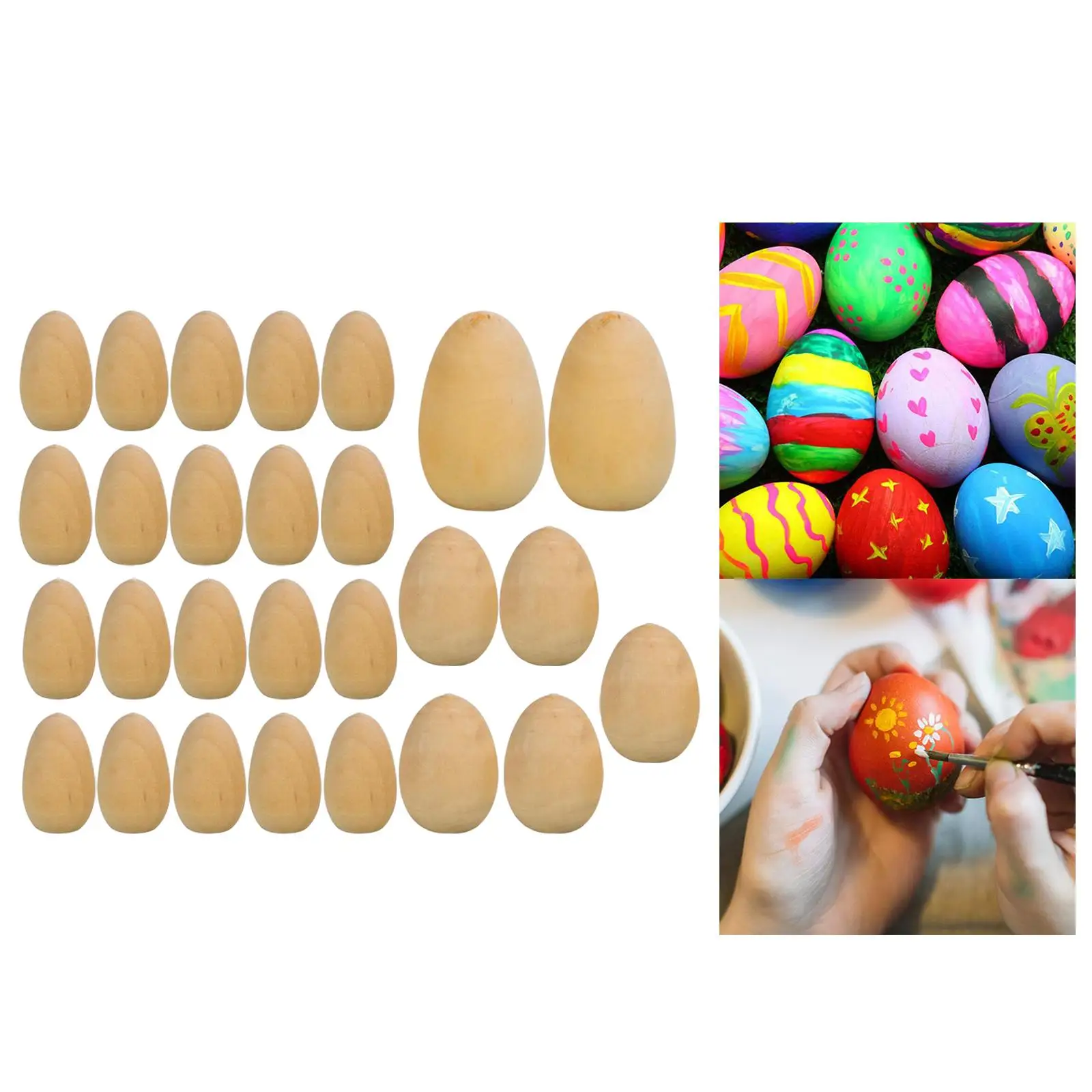 27pcs Smooth Unfinished Wooden Eggs with Flat Bottom Manual Graffiti Fake Eggs Wooden Blank Eggs for DIY Crafts Home Decor