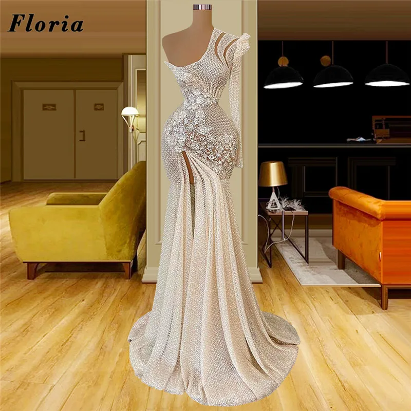 

Floria Haute Couture Crystals Beaded Evening Dresses 2022 Turkish Dubai Mermaid Long Prom Dress Weddings Party Gowns Vestidos