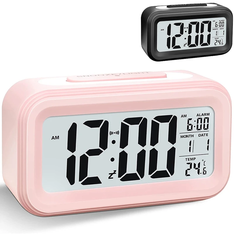 Digital Alarm Clock, LED Light Up Alarm Clock, Battery Operated Silent Aalarm Travel Clock