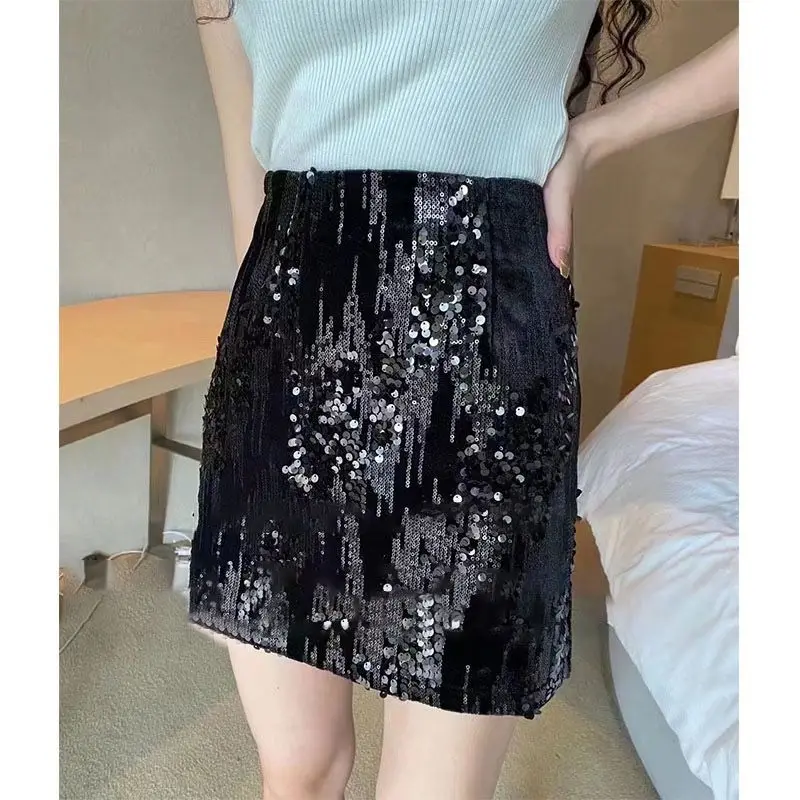 Summer new blazing shiny high waist thin A-line skirt  for women  Casual  STRAIGHT  Above Knee, Mini  skirts  women clothing