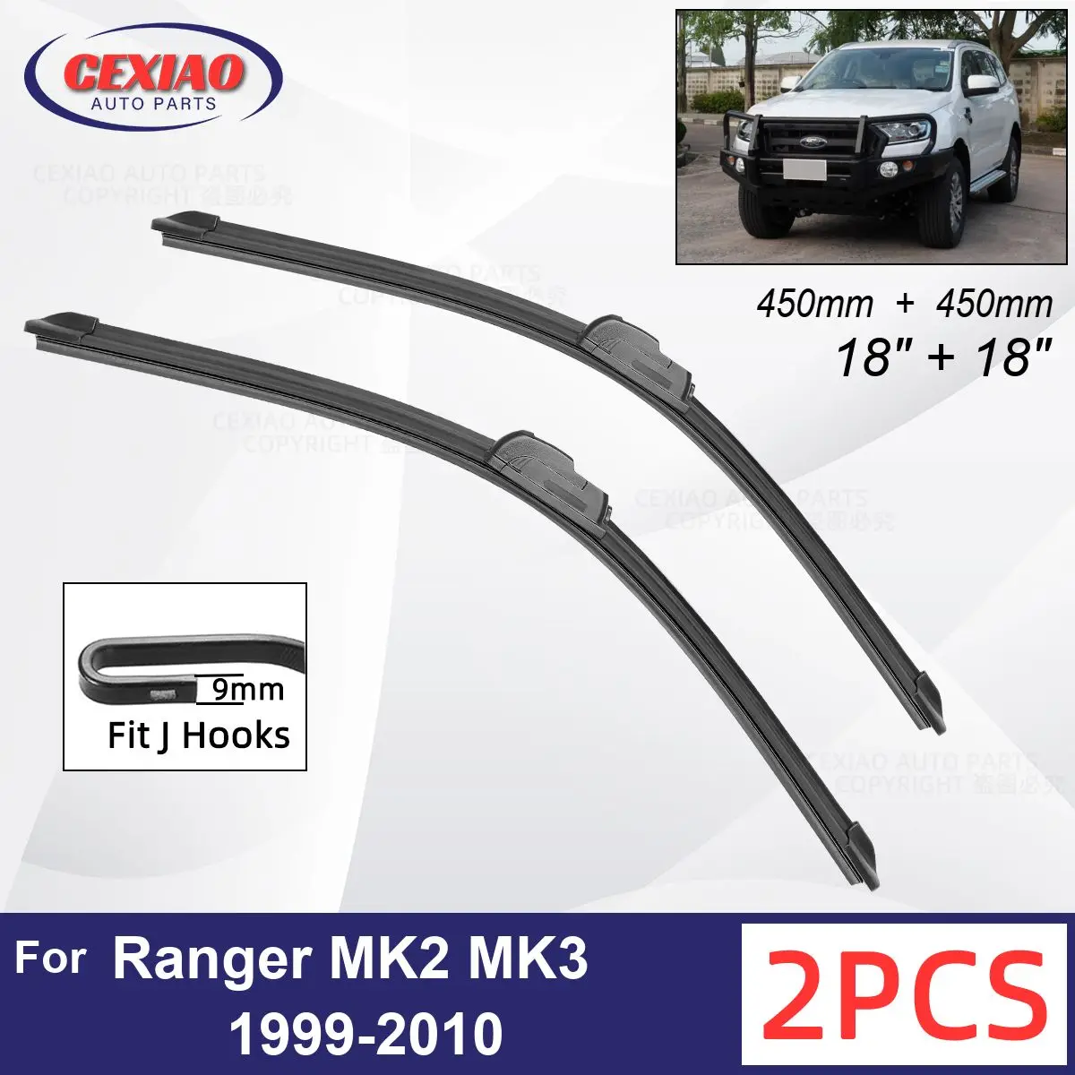 

Car Wiper For Ford Ranger MK2 MK3 1999-2010 Front Wiper Blades Soft Rubber Windscreen Wipers Auto Windshield 18" 450mm 18 inches