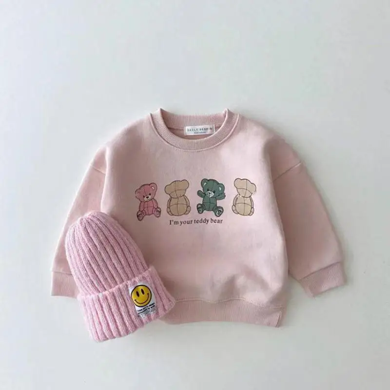 2022 New Baby Casual Sweatshirt Cute Bear Print Infant Boy Cartoon Tops Autumn Kids Long Sleeve Sweatshirt Cotton Girl Clothes