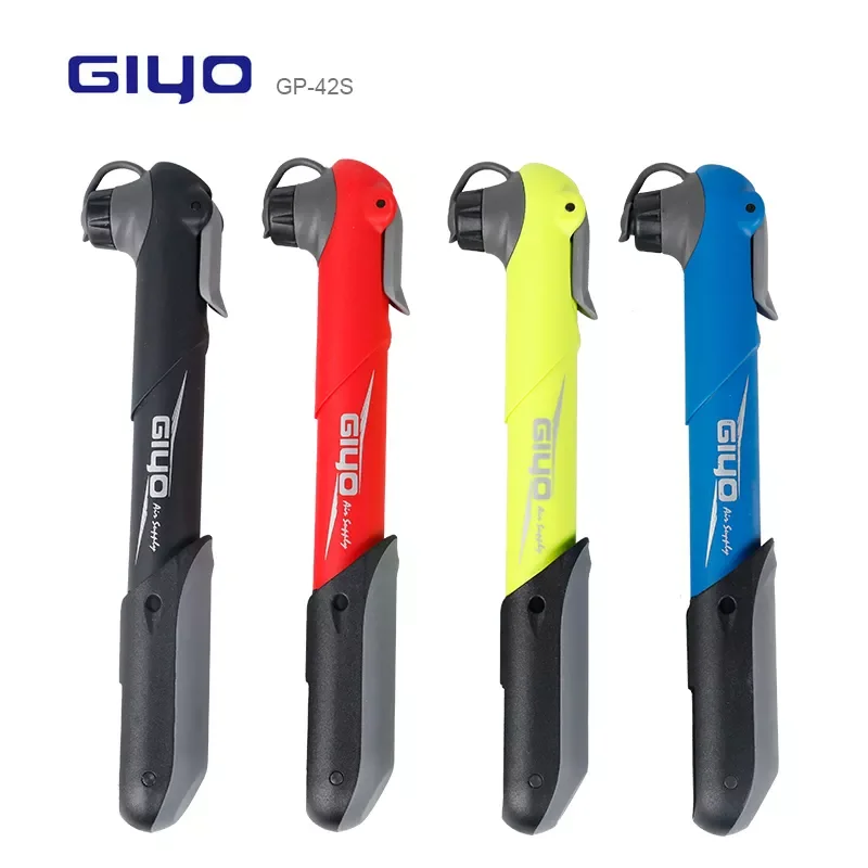 

Giyo Compact Cycle Air Inflator Foldable Handle Bike Pump 120 psi Cycling Hand Use Ball Tire Fits Schrader & Presta GP-42S