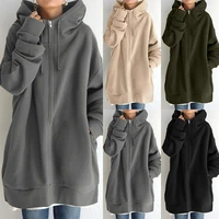 elegant hooded sweatshirts womens solid hoodies 2021 warm casual long sleeve zipper coat female outwear jackets oversized top