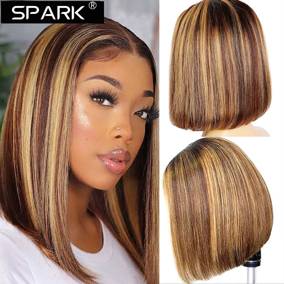 Highlight Bob Wig Human Hair Wig 4X4 Lace Closure Bob Wig Brazilian Straight Short Bob Wig Remy Hair Lace Front Human Hair Wigs