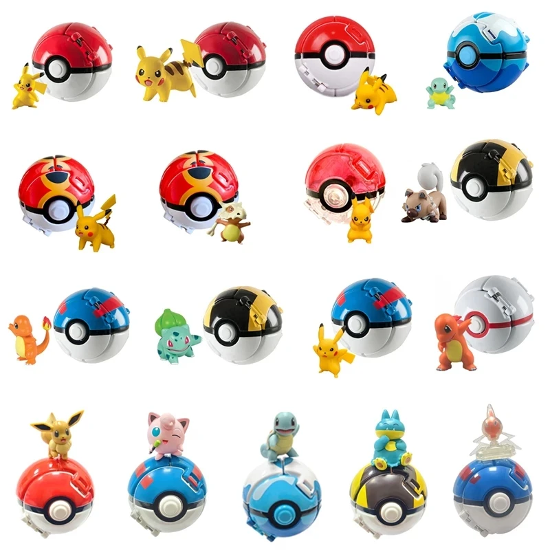 

Pokemon Figures Elf Ball Toy Anime Figure Pikachu Eevee Vulpix Squirtle Pocket Monster Pokeball Pet ​Deformation Mode Kids Gift