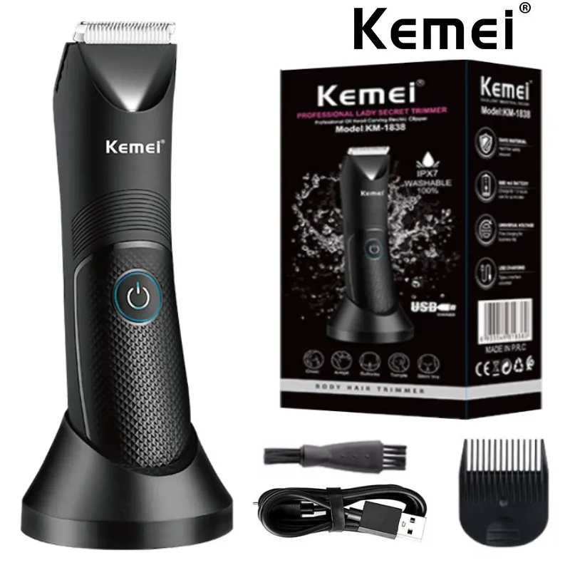 Kemei Groin Area Hair Trimmer Lawn Mower Ceramic Blade Waterproof Wet Dry Clippers Pubic Armpit Body Hair Ultimate Hygiene Razor