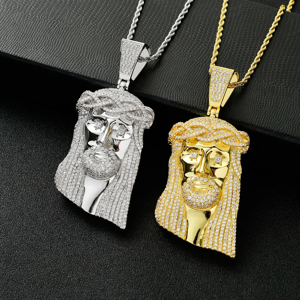 

Holy Jesus Christ Head Portrait Hip Hop Gilded Iced Out Cubic Zircon Pendant Necklace 24'' Chain Fashion Charms Bling Jewelry