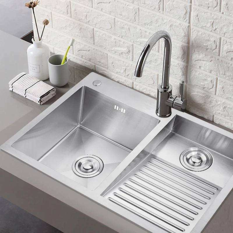 

78*48cm Laundry Tub Balcony Household Stainless Steel Laundry Sink with Washboard One-Piece Large 304 Hand-Made Kitchen Sink