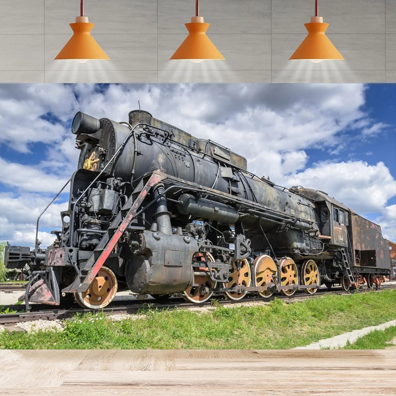 Винтажный паровой двигатель локомотив фон для фотосъемки старый поезд железная