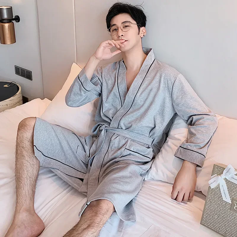 

Халат мужской с V-образным вырезом, Повседневная Удобная хлопковая одежда для сна, размеры до 3XL, цвет серый, осень