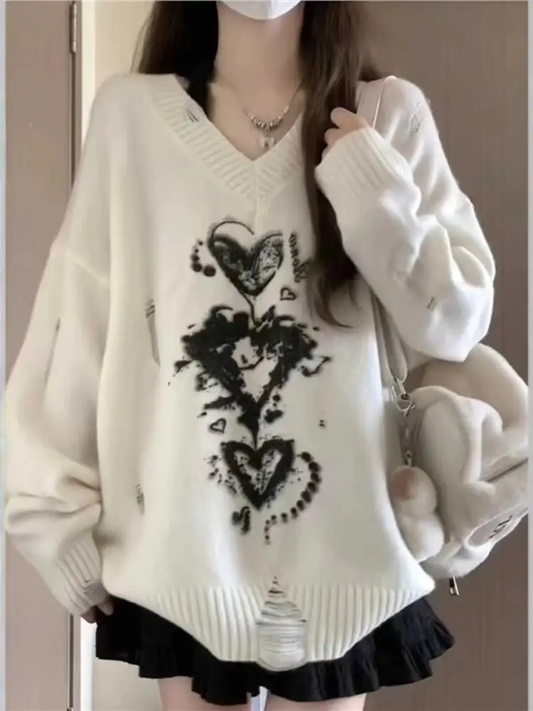 Idle Sle Sweater Women Autumn and Winter Design Sense Loose Slimming Knit Top Clothes Ripped Gyaru Wind Outer Wear
