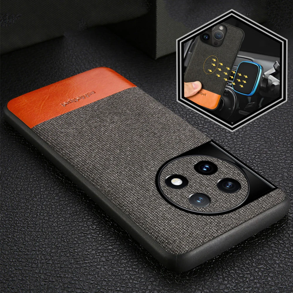 Canvas + Leather Phone Case For Oneplus 11 9 10 Pro 10T 9rt Ace 2 9R 10R 11R Nord 7T 7 8 Pro 6 6T 8T Nord 2 N10 Fabric Cover