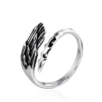 megin d stainless steel titanium angel wings retro vintage boho hip hop punk rings for men women couple friends gift jewelry ane