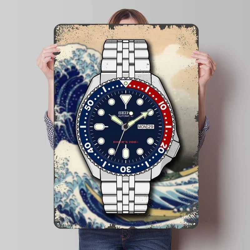 Seiko SkX The Greatwave металлическая вывеска классические часы постер украшение комнаты