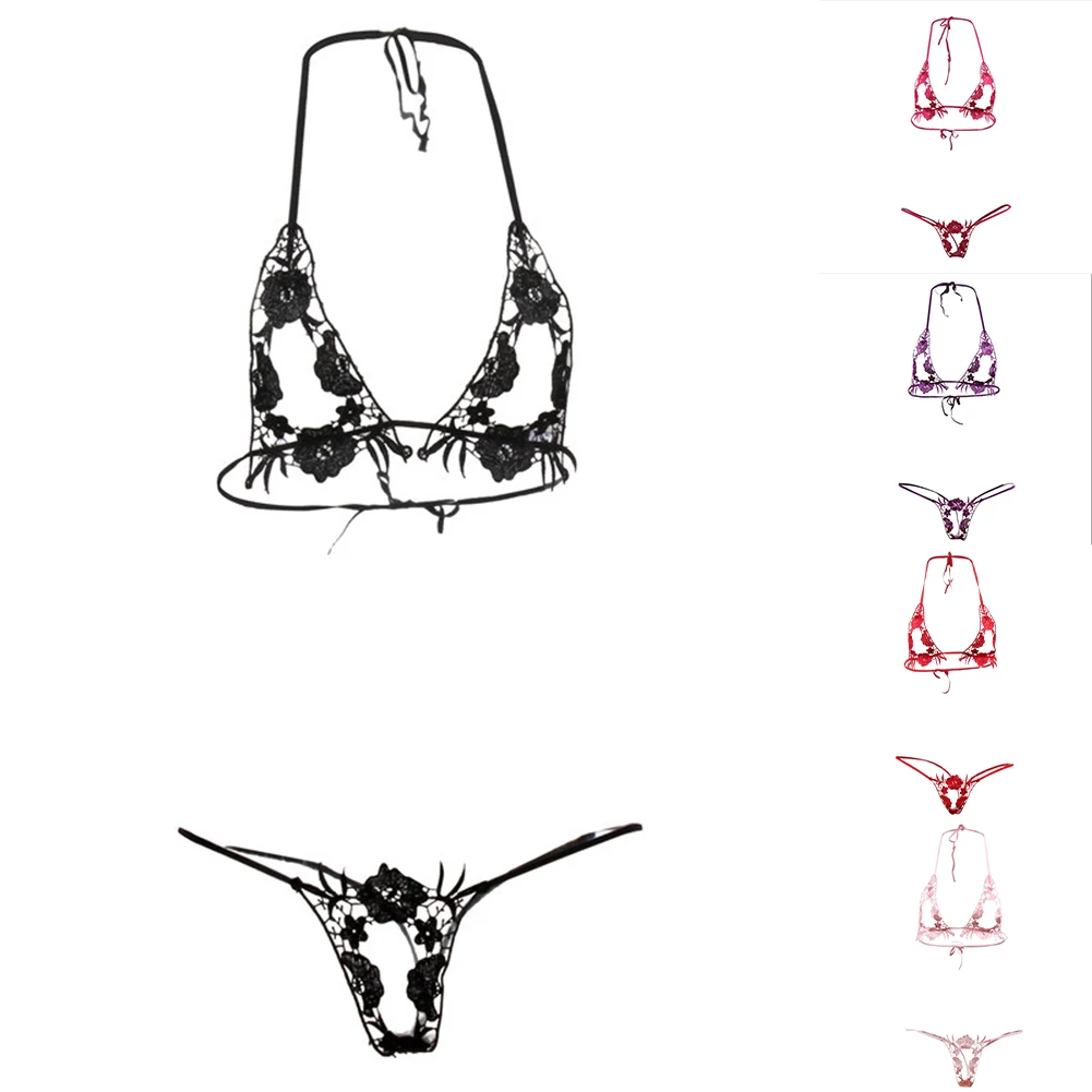 Бюстгальтер с вырезами 3 точки соблазнительные кружевные прозрачные стринги
