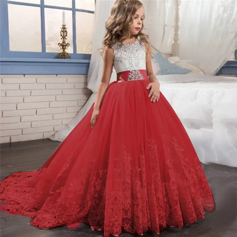 

Kids Girls Clothes Lace Flower Fancy Bridesmaid Kids Dresses Children Princess Dress long Gowns Pageant Party Communion Cosutme