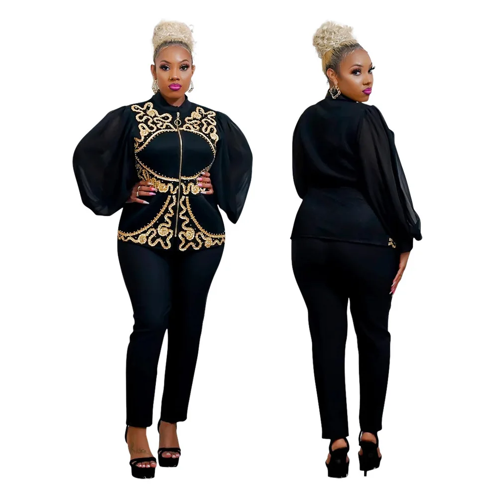 

Комплект из 2 предметов, африканские комплекты для женщин, новый костюм с Африканским принтом и эластичными брюками, женская одежда в америк...