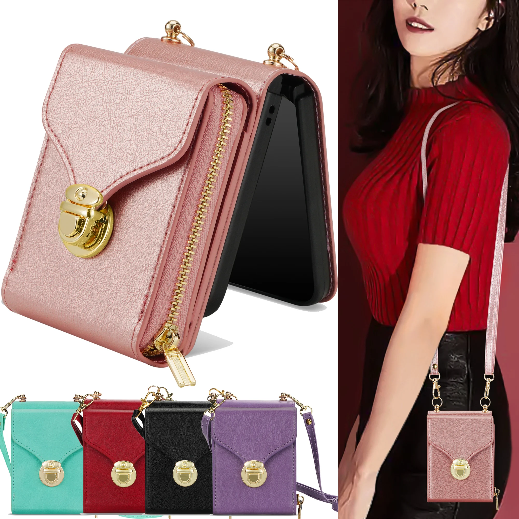 

Кожаный чехол-кошелек на молнии для Samsung Galaxy Z Flip 4 3 5G Flip4 Flip3