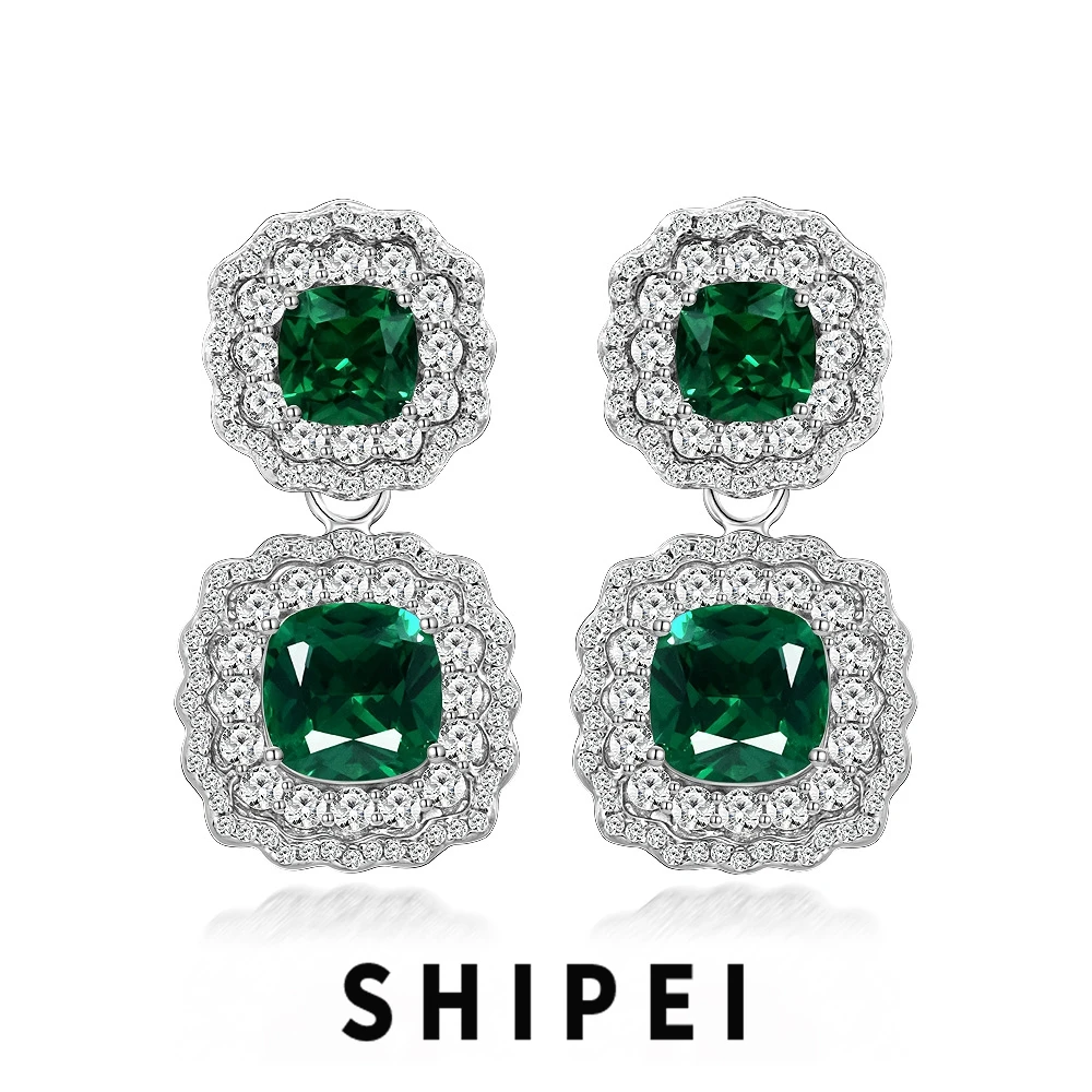 

SHIPEI Vintage 925 Sterling Silver 3CT Emerald Ruby Gemstone Dangle Earrings Stud Wedding Fine Jewelry for Women Drop Shipping