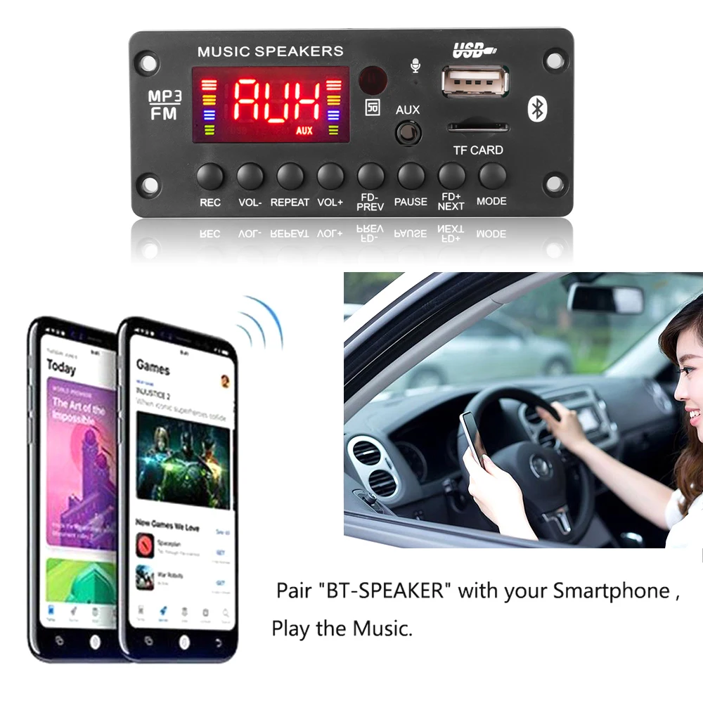 Плата декодера MP3 плеера 12 в пост. Тока с цветным экраном Bluetooth 5 0 беспроводной