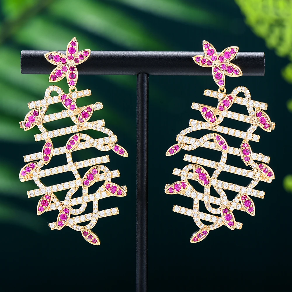 

Missvikki New Women's Hollow Earrings Carbon Zircon Jewelry Wedding Event Flowers Pendant Style Gift Wholesale New Fashion Shiny