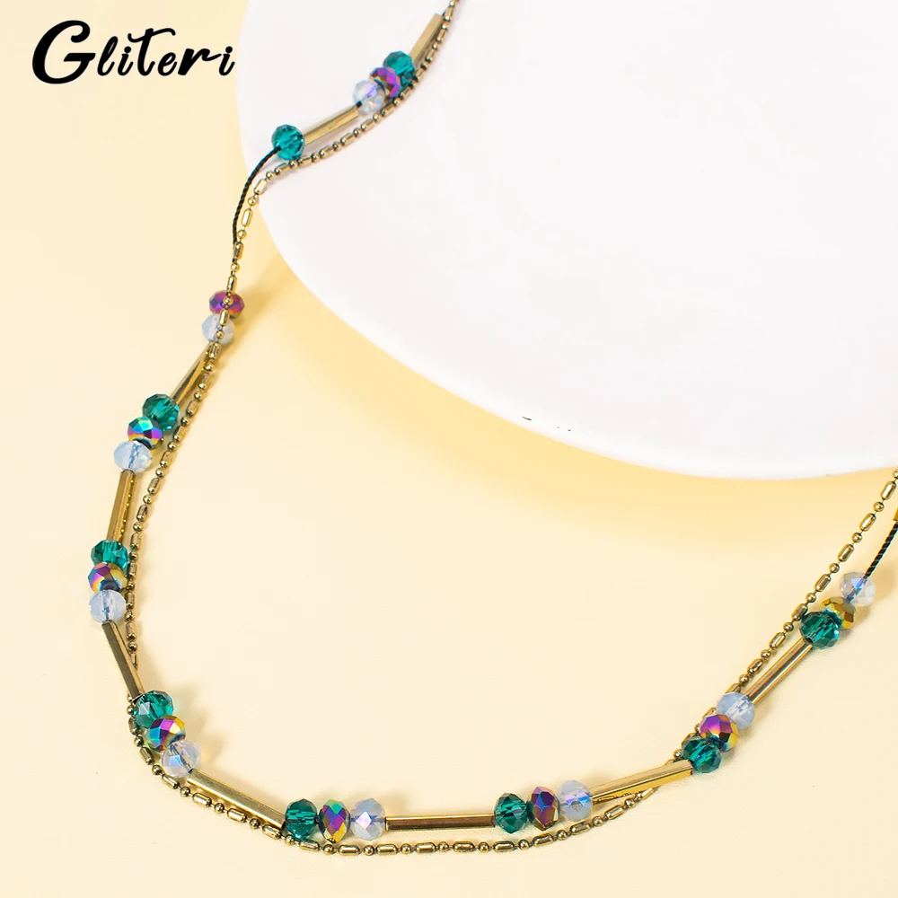 

GEITERI Vintage Double Layers Geometric Beads Necklaces For Women Girls Gold Color Crystal Chain Choker Jewelry Party Gifts 2023