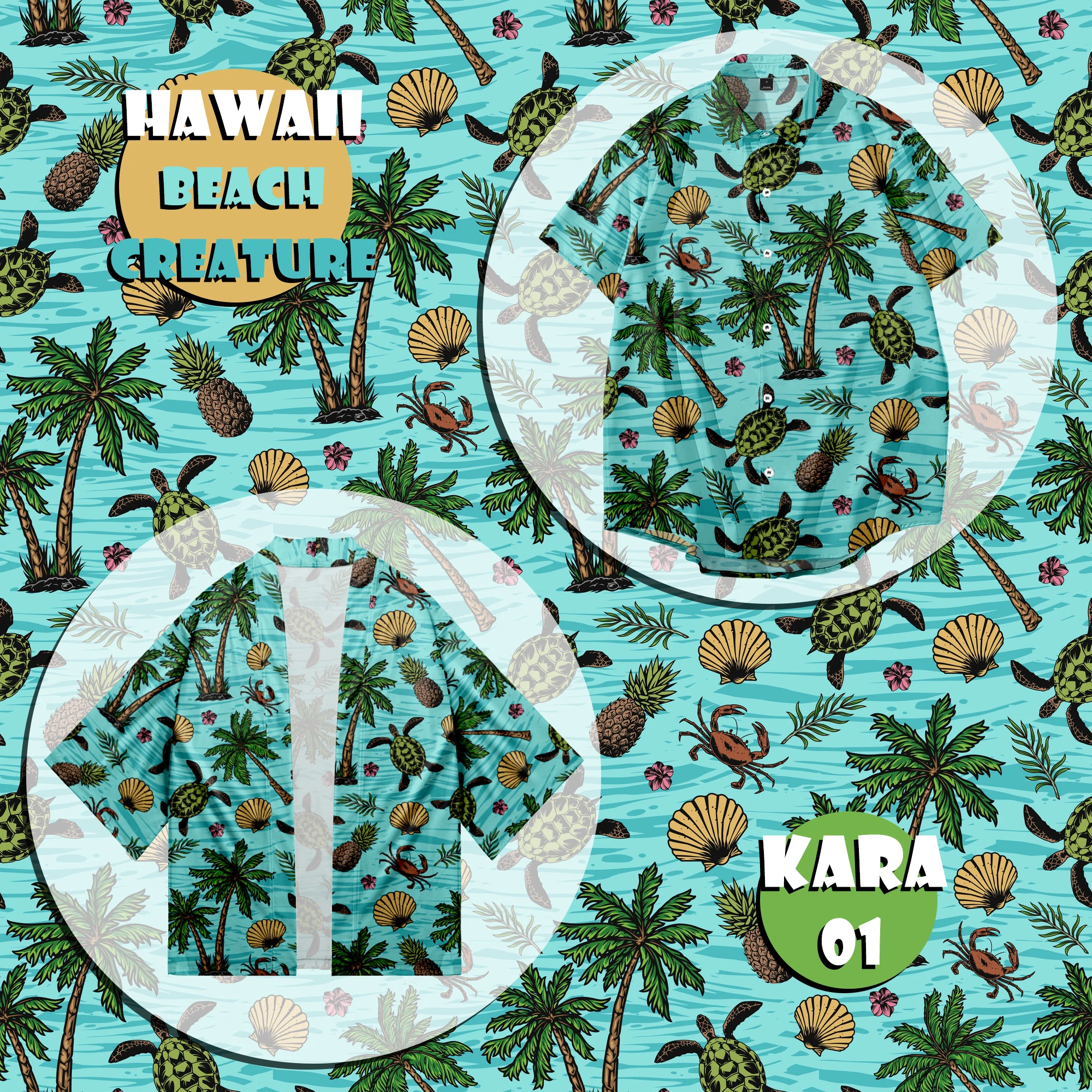 

Hawaiian Beach Creature Shirts Fashion Casual Beach Style Men's and Women's Summer Shirts and Kimonos
