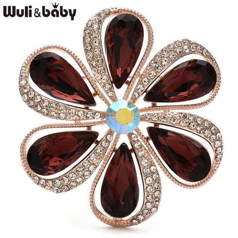 Wuli&baby очаровательные хрустальные круглые броши с цветком, булавки в стиле ретро, 3-цветные броши с ромашками и растениями для женской одежды, рюкзак, подарки