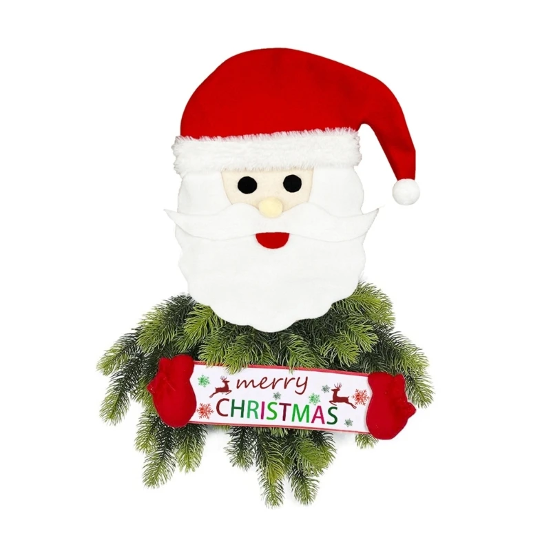 

Durable Polyester Pine Needle Christmas Wreath with Santa Hat for Decorating Walls, Doors, and Windows