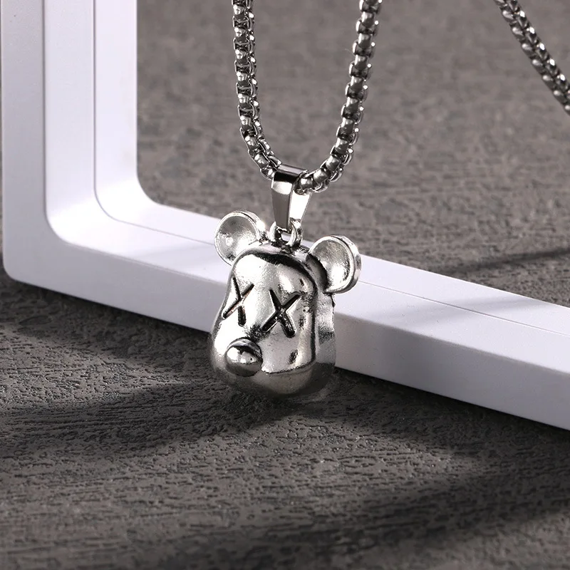 

Hip Hop Gloomy Bear Necklace for Women Men Stainless Steel Long Chain Sweater Necklaces Cute Cartoon Animal Pendant Jewelry Gift