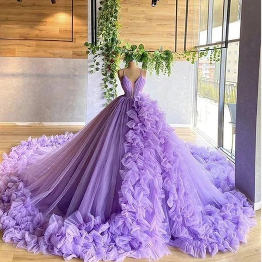 

purple Ball Gown Quinceanera Dresses Vestidos De 15 Anos Elegant Beads Ruffles Wedding Gowns Lace-Up