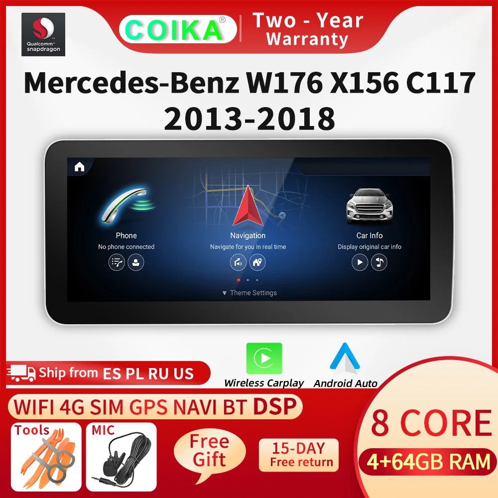 

Qualcomm 8 Core 4+64G Car GPS Navi Radio For Merdedes Benz A GLA W176 X156 C117 WIFI 4G SIM Carplay Android 10 Multimedia Screen
