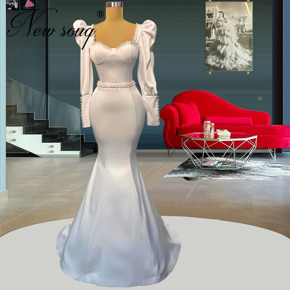 

Plus Size Mermaid Dubai Muslim Formal Evening Dresses For Weddings 2022 Simple Satin Long Party Prom Dress Vestidos De Fiesta