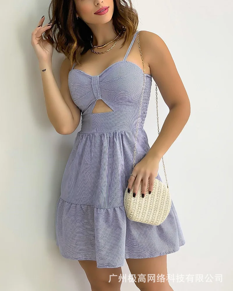 

Женское платье на бретелях, голубое сексуальное мини-платье без рукавов с вырезом, Новинка лета 2022, вечерние платья для женщин