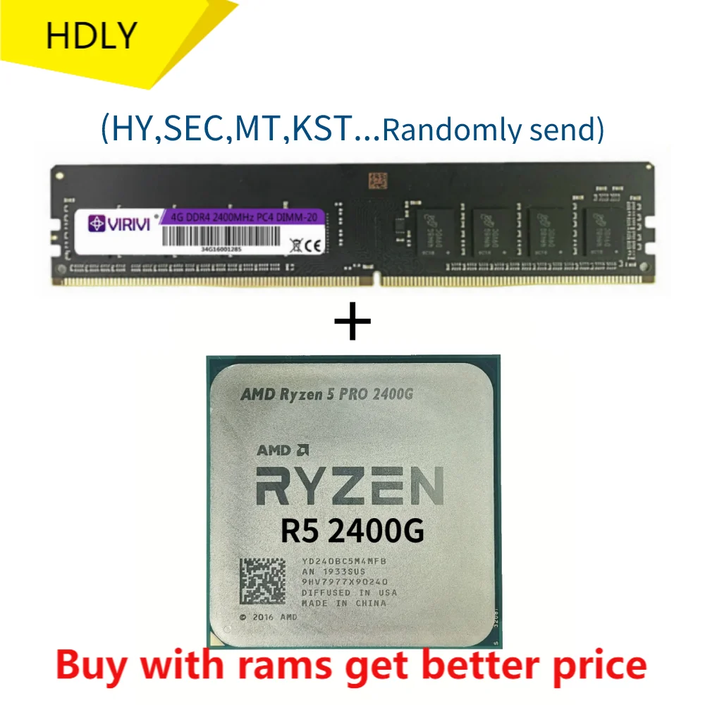 

DDR4 4G 2400Mhz with Ryzen5 2400G R5 2400G R5 pro 2400G 3.6 GHz Quad-Core Quad-Thread 65W CPU Processor YD2400C5M4MFB Socket AM4