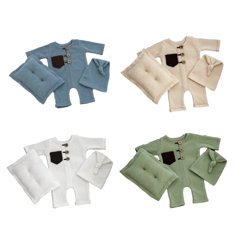 

57EE Baby Photography Props Costume Set Hat Bodysuit Photo Props 3pcs Newborn’s Photostudio Props Pilling Resistance Unisex