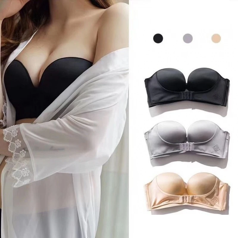 

ABCDE Cup Sexy Strapless Bar Women's Underwear Invisible Bralette Front Closure Push Up Bra Seamless Lingerie Women Brassiere