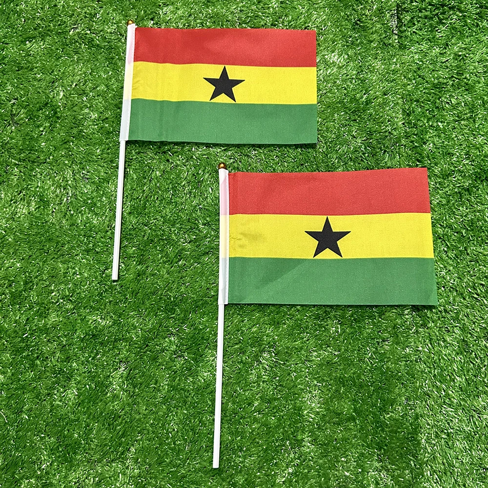 Фото SKY FLAG Ghana ручной флаг 10/20/50/100 шт. 21*14 см Ghana ручные размахивающие флаги с пластиковым жердом для спортивной активности домашний декор №2