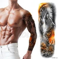 full arm waterproof temporary tattoo sticker wolf warrior feather totem hat fire fake tatoo stickers flash tatto to man woman 04