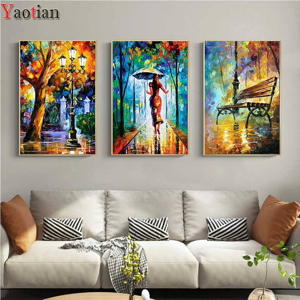 

Full Drill Square 5D DIY Diamond Painting Abstract Street Tree Rainy Embroidery Mosaic Art Picture of Rhinestone Decor Gift