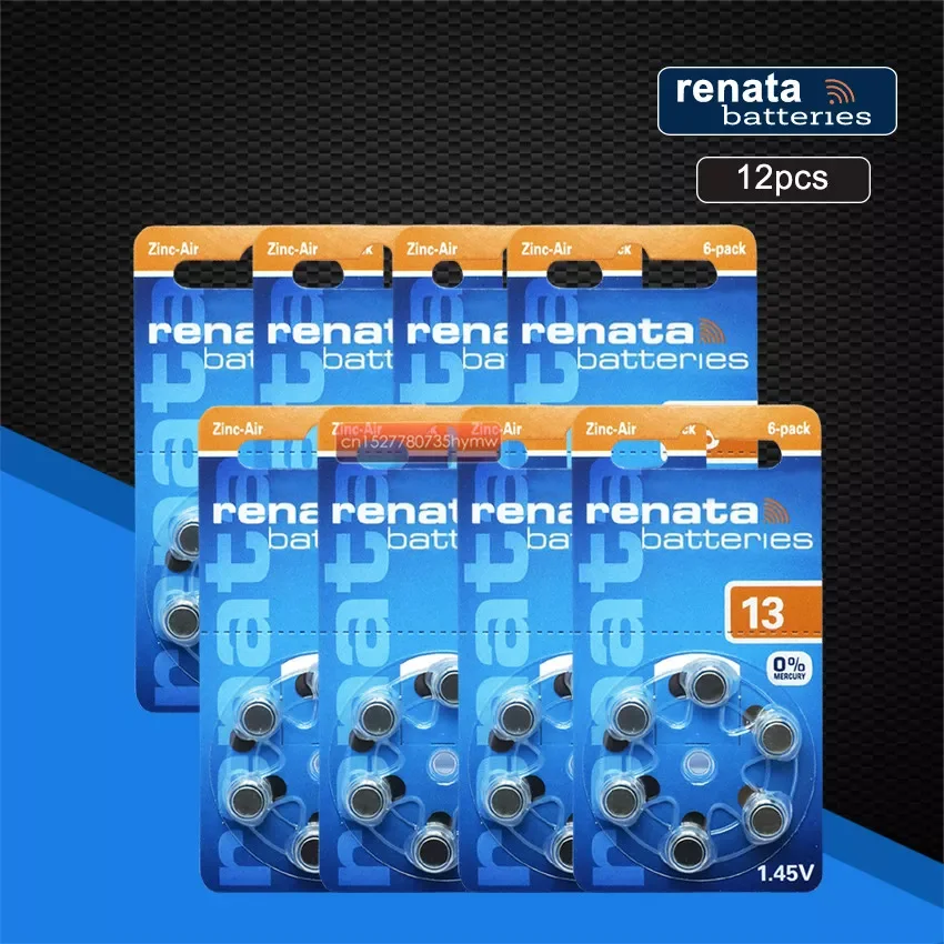

2023New Renata 12pcs/2pack Maratone Plus Size A13 13A ZA13 13 PR48 Zinc Air 1.45V Hearing aid battery