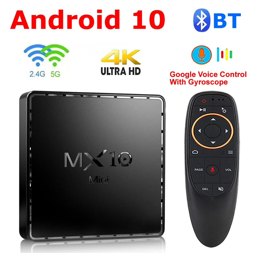 Приставка Смарт-ТВ MX10, Android 10, 2 + 16 ГБ, 2,4G и G