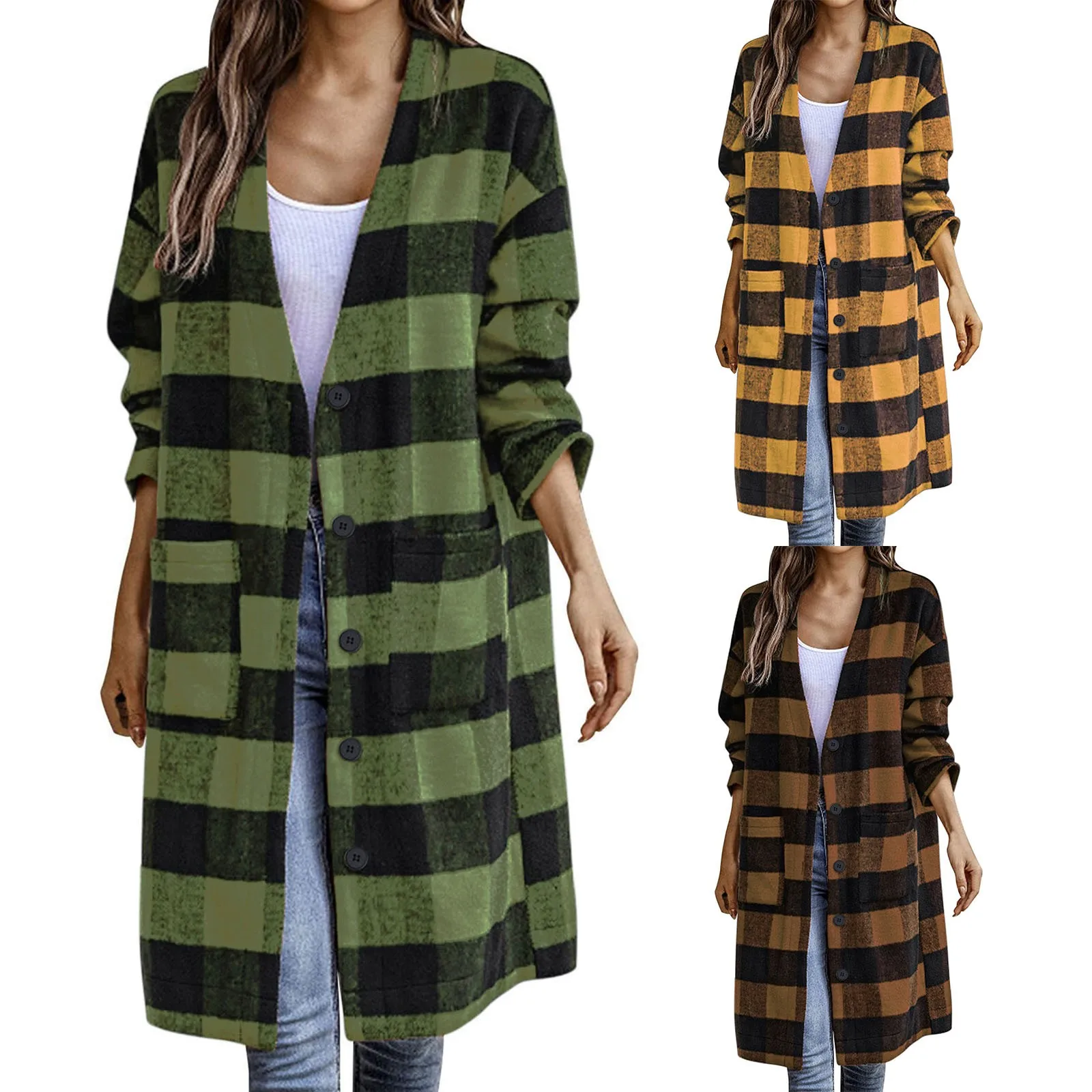 

Женское осенне-зимнее пальто с отворотами и длинным рукавом из ткани в клетку, Женская флисовая куртка с капюшоном, флисовый кардиган, женск...