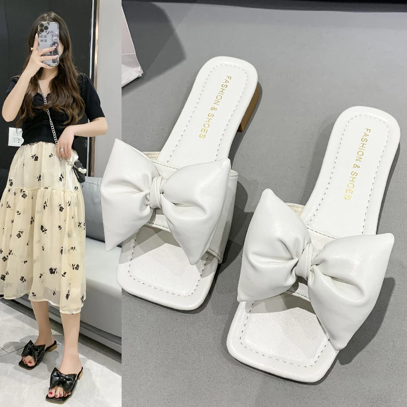 

DOGHC Fashion Slippers Summer Women Personality Beautiful Outside Wear Bow Soft Soled Massage Beach Sandal Flip Flops Cute